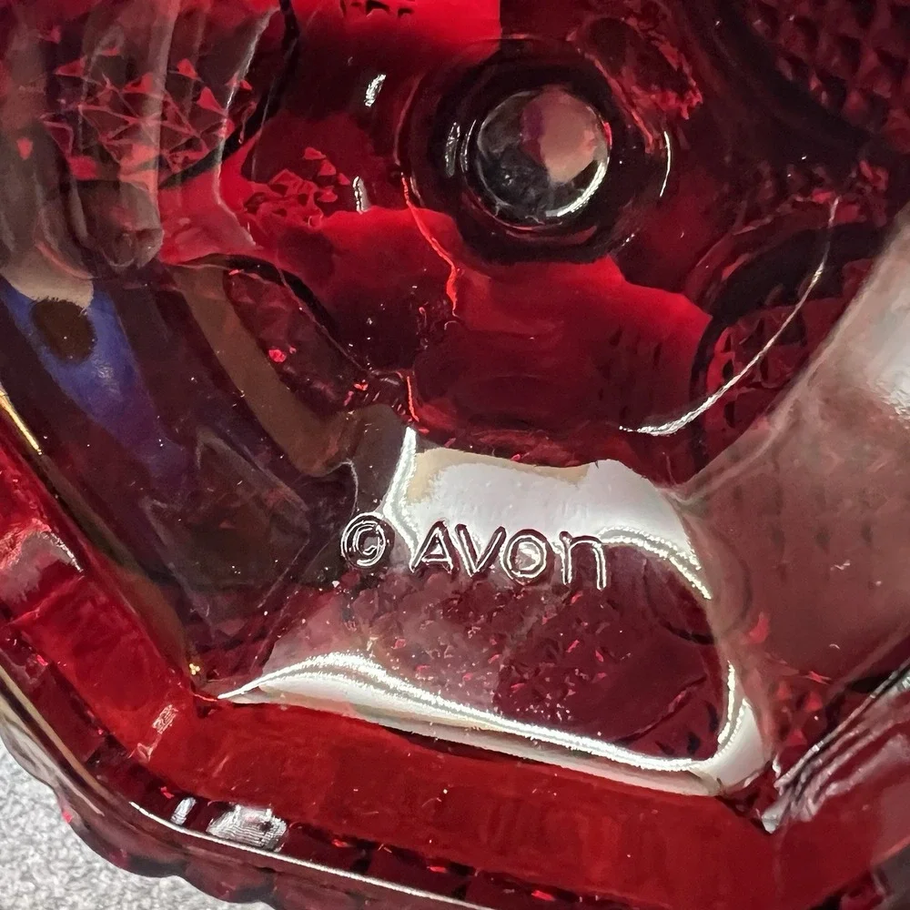 Vintage AVON Ruby Red 1876 Cape Cod Hurricane Lamp Base Candle Holder 4.5